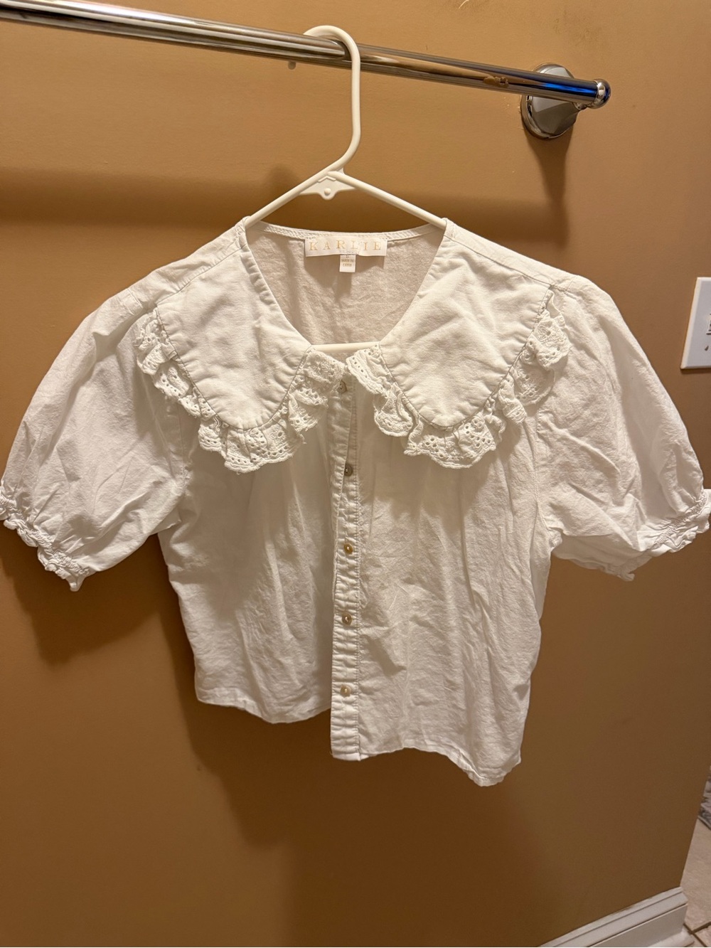 Karlie White Eyelet Lace Collar Puff Sleeve Blouse